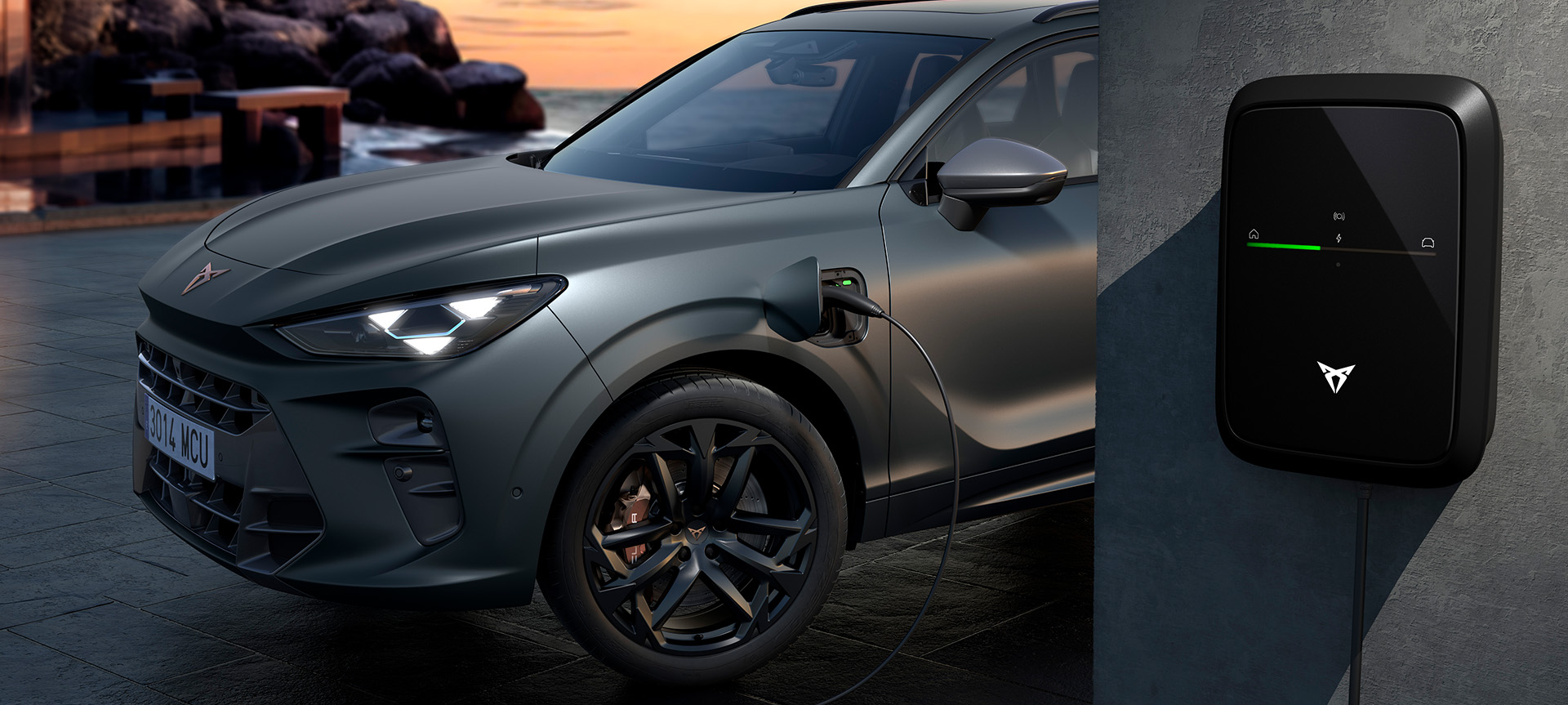 ALT CUPRA Born Aurora Blue med kopparfärgad och svart aeroblixt 